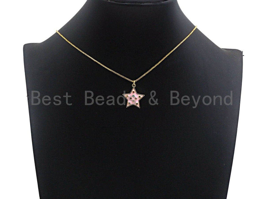 Colorful CZ on Star Enamel Pendant, Star Enamel Charm Pendant, White/Black/Blue/Red/Pink/Turquoise Star,20x21mm,sku#F934