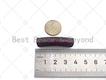 Load image into Gallery viewer, Fuchsia CZ Micro Pave Half Full Pave Tube for Bracelet/Necklace, CZ Spacer Tube in Silver/Gold/Rose Gold/Black, Tube Beads, 38x8mm,sku#ML09