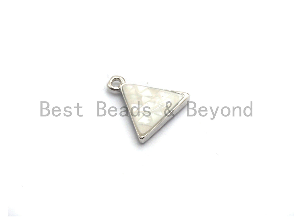 100% Natural White Color Shell Triangle Charm in Gold/Silver, White Shell Pearl Charm/Pendant, Shell Beads, 11x12mm,SKU#Z307