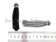 Load image into Gallery viewer, Black/Silver Crystal Beaded Tassel Pendants,Glass Crystal Beads,Pave CZ Rhinestone Cap, Tassel Necklace Enhancer, 3'' long, Sku#B67