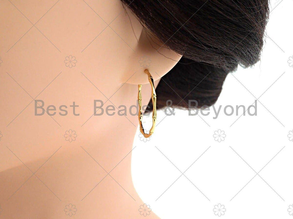 Gold Bamboo Hoop Earrings, Sku#J314