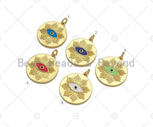 Load image into Gallery viewer, 18K Dainty Gold Enamel Evil Eye Flower On Round Coin Shape Pendant/Charm,Medallion Charm, Necklace Bracelet Charm Pendant,20x22mm,Sku#L518