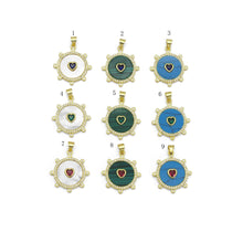 Load image into Gallery viewer, Spike Gemstone Pearl Coin with Heart Charm, Sku#LX299