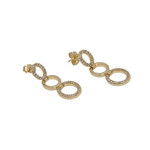 Load image into Gallery viewer, CZ Gold Three Round Circle Link Dangle Earrings, Sku#LD392