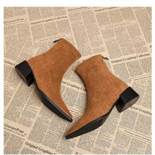 Load image into Gallery viewer, Women's Pointed-Toe Chunky Heel Boots | Back Zipper | Leopard Print, Black, Yellow, Brown