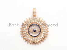Load image into Gallery viewer, Large CZ Micro Pave Flower With Blue Evil Eye Pendant, Cubic Zirconia Paved Charm/Focal Pendant, Necklace Charm Pendant, 36x39mm,sku#F556