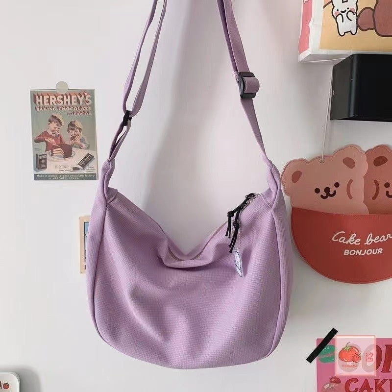 Women's Waffle Weave Shoulder & Crossbody Bag – Dumpling Shape with Puppy Charm