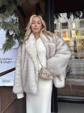 Load image into Gallery viewer, Mid Length Womens Faux Fox Fur Coat With A Blazer Style Collar
