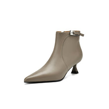 Load image into Gallery viewer, Women's Pointed-Toe High-Heel Ankle Boots - Leather Stiletto Boots with Buckle Strap &amp; Side Zipper