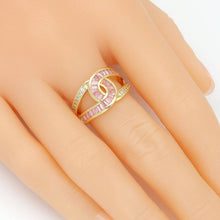 Load image into Gallery viewer, Pink Green Clear Baguette CZ Cross Link Adjustable Ring, Sku#LD653