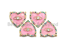 Load image into Gallery viewer, CZ Colorful Micro Pave Enamel Heart With Evil Eye Pendant, Pink Heart ,Heart Shaped Pave Pendant, Gold plated, 26x27mm, Sku#F852