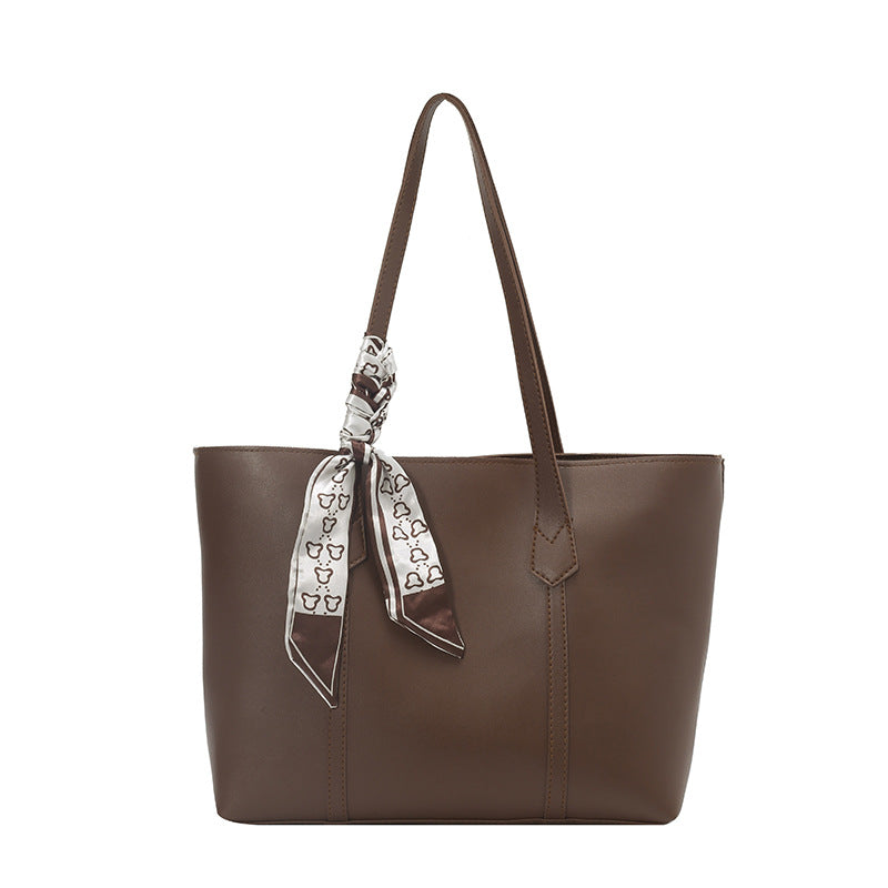 Women's PU Leather Shoulder Tote Bag | Commuter Handbag with Silk Scarf | Sarah Express
