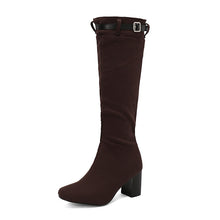 Load image into Gallery viewer, Chunky-Heeled Over-the-Knee Boots with Color-Block Leather Belt Buckle - Women's High Fashion Boots