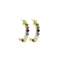 Load image into Gallery viewer, Colorful CZ Gold Arc Stud Earrings, Sku#A136