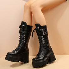 Load image into Gallery viewer, Women's Mid-Calf Casual Leather Boots - Lace-Up Wedge Heel Boots Plus Size