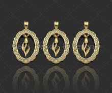 Load image into Gallery viewer, CZ Micro Pave Flower On Oval Shape Pendant/Charm,Cubic Zirconia Dangle Flower Charm, Necklace Bracelet Charm Pendant,15x24mm, Sku#LK270