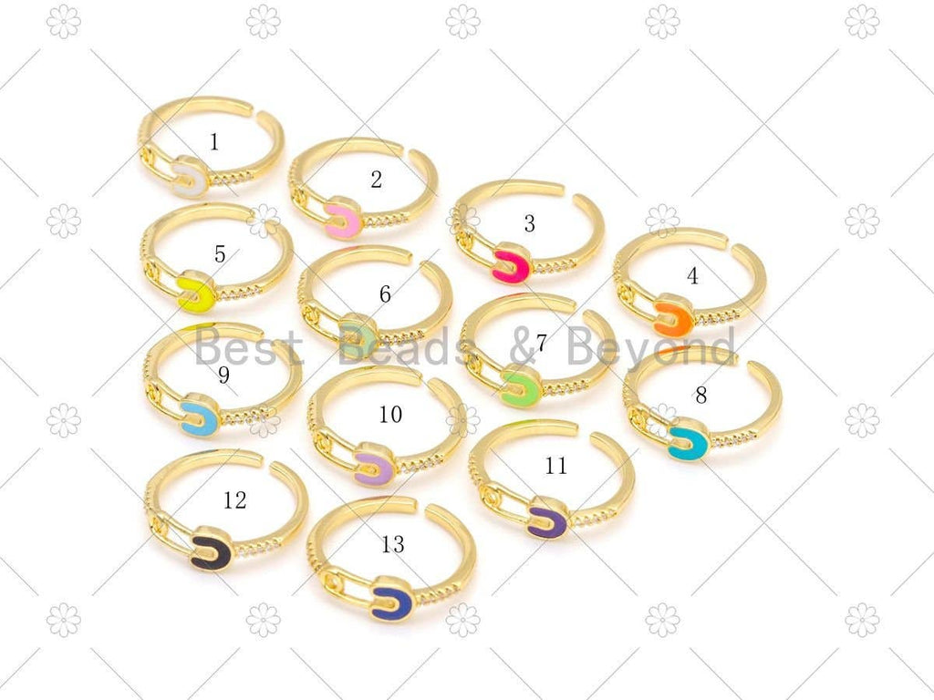 Colorful Enamel Safety Pin Shape Adjustable Ring