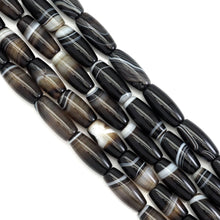 Load image into Gallery viewer, 13x30mm Black  White Banded Agate Barrel Beads, Sku#U1771