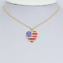 Load image into Gallery viewer, American Flag Color Enamel Gold Heart  Pendant, Sku#LK973