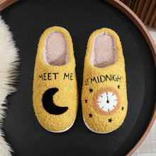 Load image into Gallery viewer, Women's Moon &amp; Clock Print Plush Slippers | Warm Anti-Slip Floor Bedroom House Shoes