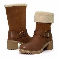 Load image into Gallery viewer, Women's Buckle Chunky Heel Western Boots | Warm Winter Round-Toe Mid Boots