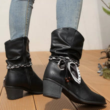 Load image into Gallery viewer, Women's Braided Detail Western Cowgirl Boots | Block Heel Ankle Boots | PU Leather