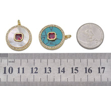 Load image into Gallery viewer, Gold CZ on MOP/Turquoise Round Charm, Sku#L692