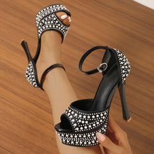 Load image into Gallery viewer, Waterproof Platform Pearl Ankle Strap High Heels