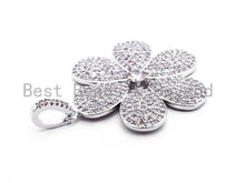 Load image into Gallery viewer, CZ Clear Micro Pave Flower Pendant, Flower Shaped Pave Pendant, Gold/Rose Gold/Silver/Gunmetal plated, 28x33mm, Sku#F409