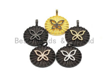 Load image into Gallery viewer, Large Round With CZ Micro Pave Butterfly Pendant, CZ Paved Charm/Focal Pendant, Necklace Charm Pendant, 35x38mm,sku#F660