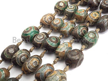 Load image into Gallery viewer, 1pc/12pc Tibetan Barrel Agate Beads, Green Brown EYE Dzi Drum beads, Tibetan Eye Agate Beads, 15x20mm, sku#U530C
