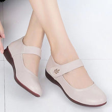 Load image into Gallery viewer, Women's Peep Toe Wedge Heel Shoes – Soft Sole Single Strap Buckle Flats | Black &amp; Off-White