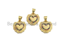 Load image into Gallery viewer, CZ Colorful Micro Pave Lace Heart Gold Pendant, Heart Shaped Pave Pendant, Gold plated, 14x15mm, Sku#F949