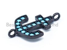 Load image into Gallery viewer, CZ Turquoise Micro Pave Anchor Connector, Blue CZ on Gold/Silver/Rose Gold/Gunmetal Bracelet Necklace Charm,14x23mm, sku#M100