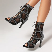 Load image into Gallery viewer, Women's Sparkling Rhinestone Mesh High Heels – Satin Dance &amp; Evening Shoes