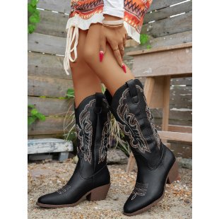Women's Chunky Heel Boots – Hollow-Out High-Top Boots in Multiple Colors
