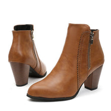 Load image into Gallery viewer, Women's Retro Chunky Heel Ankle Boots – Side Zip Pointed Toe Block Heel