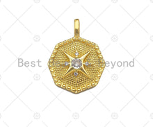 Load image into Gallery viewer, Big CZ Micro Pave North Star On Octagon Shape Pendant/Charm,Dainty Gold/Silver Charm, Necklace Bracelet Charm Pendant,19x25mm, Sku#B127
