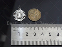 Load image into Gallery viewer, CZ Micro Pave Clover On Round Pendant/Charm,Cubic Zirconia Paved Charm, Dainty Medallion Charm, Necklace Bracelet Charm,16x18mm, sku#L337