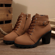 Load image into Gallery viewer, Women's Cross-Tie Chunky-Heel Ankle Boots | Block Heel Lace-Up Booties