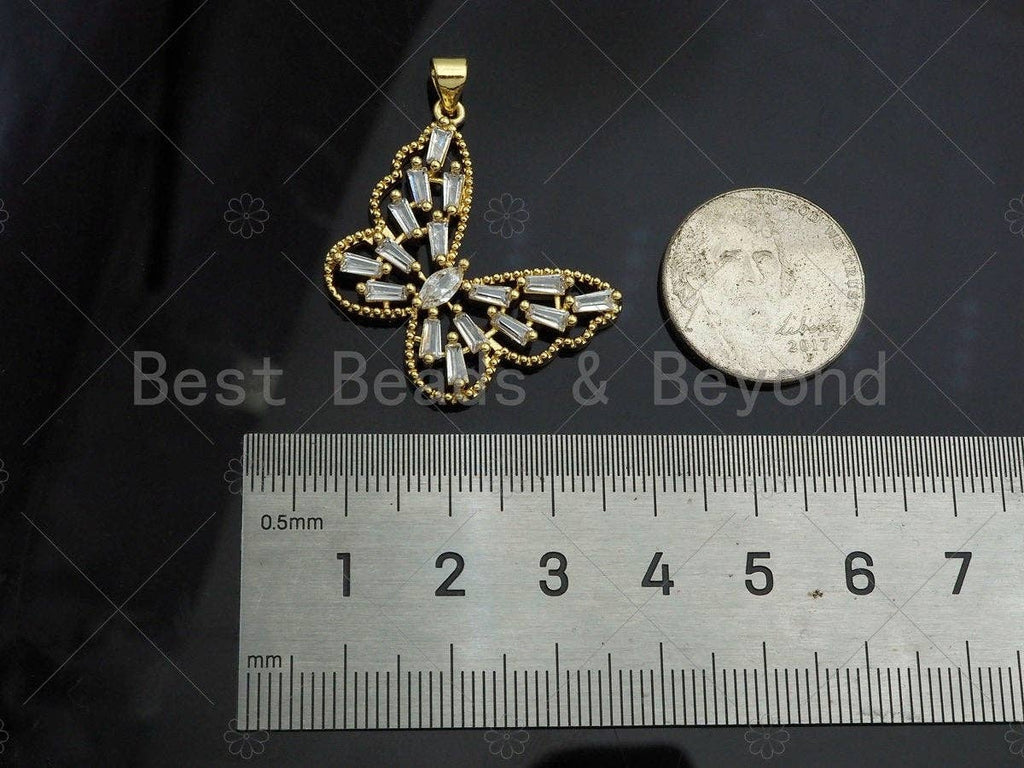 Gold Filled Baguette CZ Micro Pave Butterfly Shape Pendant, 18K Gold Filled Butterfly Charm, Necklace Bracelet Pendant,29x25mm,Sku#LD96C