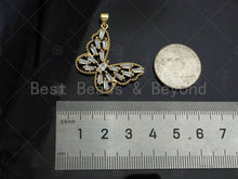 Load image into Gallery viewer, Gold Filled Baguette CZ Micro Pave Butterfly Shape Pendant, 18K Gold Filled Butterfly Charm, Necklace Bracelet Pendant,29x25mm,Sku#LD96C