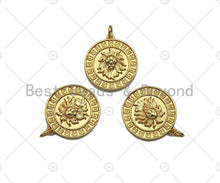 Load image into Gallery viewer, Dainty Gold Embossment Lion Head Shape Charms, Dainty Charms, Gold Pendant,Lion Head Necklace Charms, 19x21mm, Sku#F1323