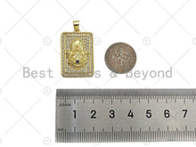 Load image into Gallery viewer, CZ Micro Pave Hamsa Hand On Rectangle Shape Pendant/Charm,Cubic Zirconia Medallion Charm, Necklace Bracelet Charm Pendant,18x28mm, Sku#LK219
