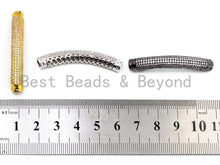 Load image into Gallery viewer, CZ Micro Pave  Half Full Long Curve Tube for Bracelet/Necklace, Cubic Zirconia Separator Tube, 44x6mm Tube Beads, sku#C60