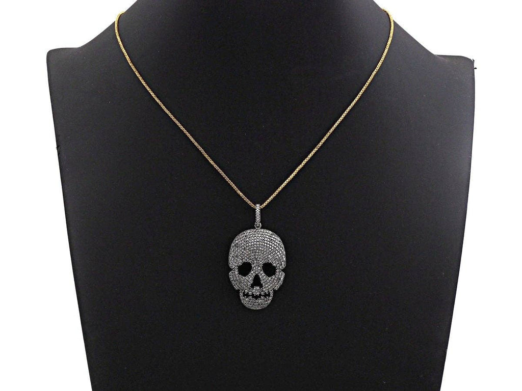 CZ Micro Pave Skull Pendant, Antique Finish Silver Tone, Clear Cubic Zirconia Big Pave Skull Charm Pendant,26x40mm, sku#F986