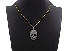 Load image into Gallery viewer, CZ Micro Pave Skull Pendant, Antique Finish Silver Tone, Clear Cubic Zirconia Big Pave Skull Charm Pendant,26x40mm, sku#F986