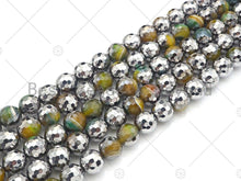 Load image into Gallery viewer, Half Silver Plated Natural Olive Green Agate Beads, 10mm/12mm Round Faceted Olive Agate Beads, 15.5 Full Strand, sku# UA127