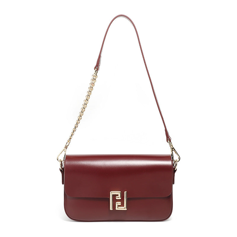 Genuine Leather Crossbody Bag with Chain Strap - Women's Luxury Handbag