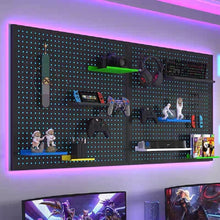 Load image into Gallery viewer, RGB Gaming Pegboard Wall Organizer with Metal Panels and Hooks, 12x24 Setup